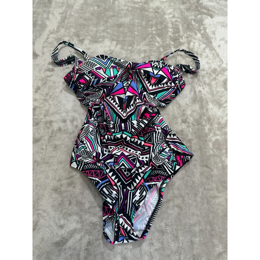 Emerald Bay One Piece Bathing Suit Size 10 Multicolor Tiki Style Adjustable NWT